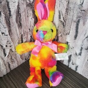 Homerbest NEON Tie Dye Rainbow Easter Bunny Rabbits 13" Pink Silky Bow, Ears